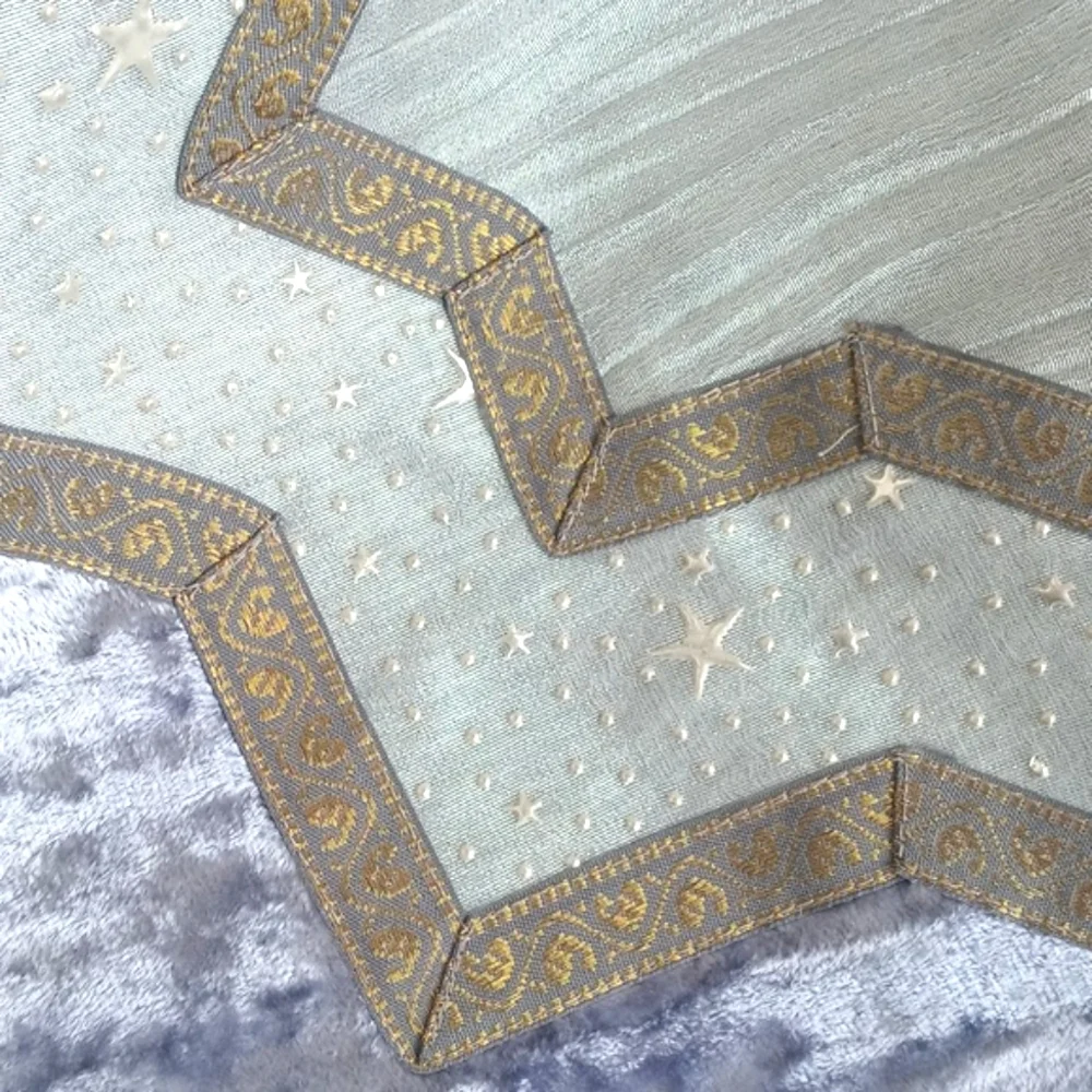 Vintage Dusty Blue Gold Velvet Embroidered Embossed Star Pillow Sham 15” X 16”